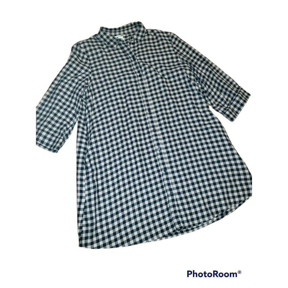 H & M Shirt Dress Plaid Black Pink Size 8 Pockets Button Front Casual Lightweig